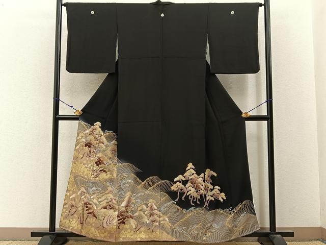 平和屋着物■豪華黒留袖 刺繍 浜松文 暈し染め 金銀彩 正絹 逸品 BAAY3201hj