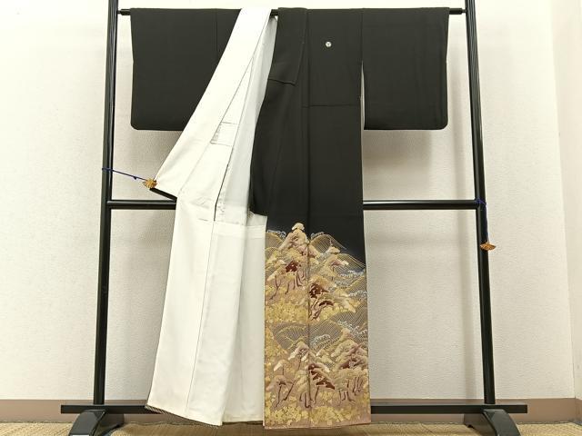 平和屋着物■豪華黒留袖 刺繍 浜松文 暈し染め 金銀彩 正絹 逸品 BAAY3201hj