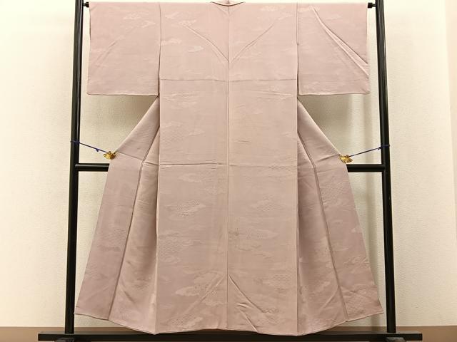 平和屋着物■上質な色無地 雲取有職地紋 灰桜色 正絹 逸品 BAAY3209hj