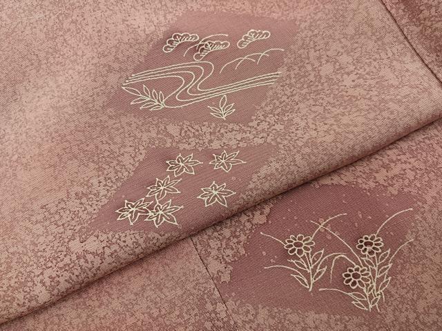 平和屋着物■上質な小紋 紬地 菱草花文 たたき染め 正絹 逸品 BAAY3210hj