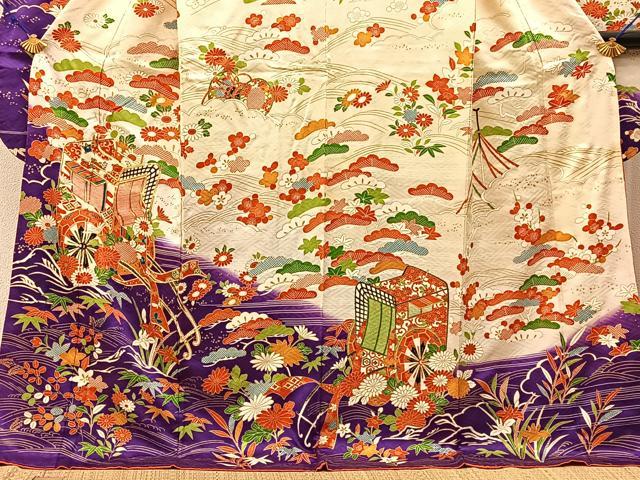 平和屋着物■豪華振袖 駒刺繍 松竹梅御所車花文 金彩 正絹 逸品 BAAY3212hj