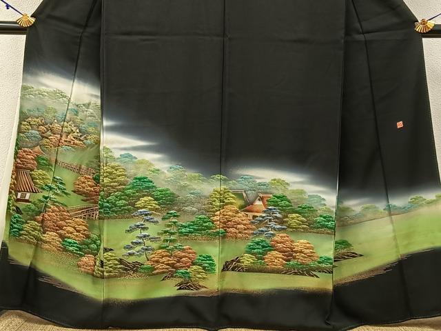 平和屋着物■豪華黒留袖 作家物 手描き 名所風景文 暈し染め 金彩 正絹 逸品 BAAY3215hj