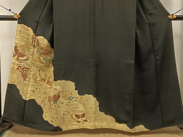 平和屋着物■豪華黒留袖 駒刺繍 有職舞蝶文 金彩 正絹 逸品 BAAY3226hj