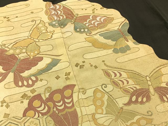 平和屋着物■豪華黒留袖 駒刺繍 有職舞蝶文 金彩 正絹 逸品 BAAY3226hj