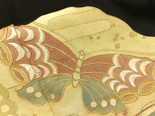 平和屋着物■豪華黒留袖 駒刺繍 有職舞蝶文 金彩 正絹 逸品 BAAY3226hj