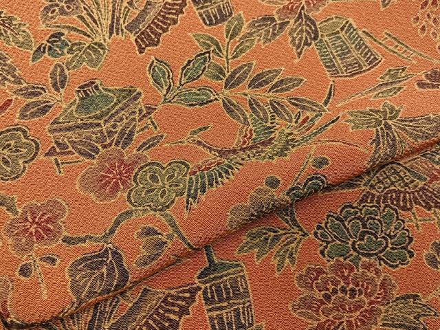 平和屋着物■上質な小紋 花鳥文 鬼しぼ縮緬 正絹 逸品 BAAY3229hj