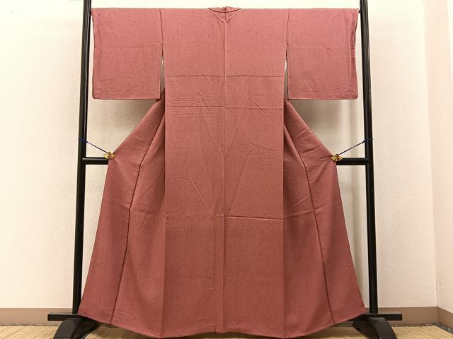 平和屋着物■上質な色無地 霞地紋 真赭色 正絹 逸品 BAAY3230hj