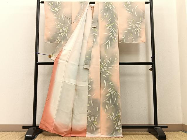 平和屋着物■上質な小紋 手描き 草花文 暈し染め 正絹 逸品 BAAY3244hj