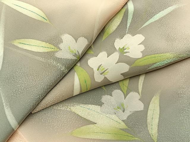 平和屋着物■上質な小紋 手描き 草花文 暈し染め 正絹 逸品 BAAY3244hj