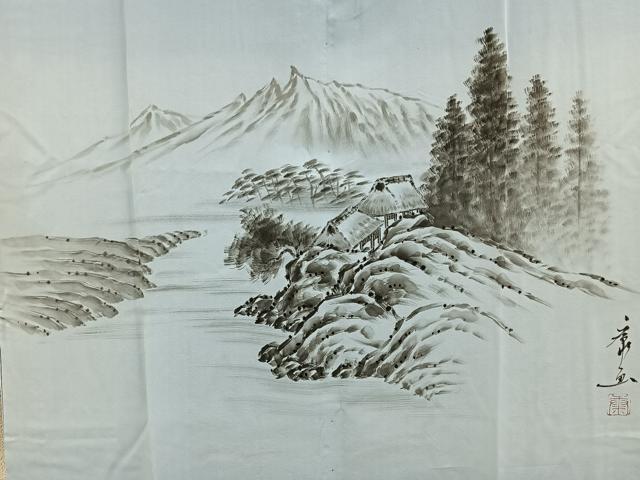 平和屋着物■男性 長襦袢 袷 手描き 風景文 暈し染め 正絹 逸品 BAAY3248hj