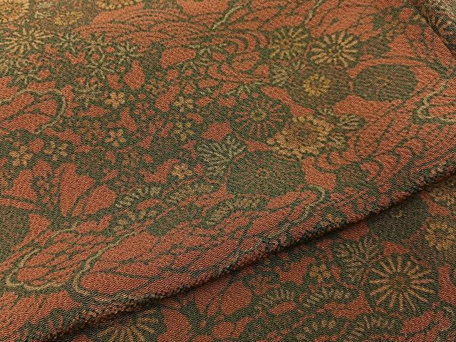 平和屋着物■上質な小紋 型染め 草花文 鬼しぼ縮緬 ロング丈 正絹 逸品 BAAY3256hj