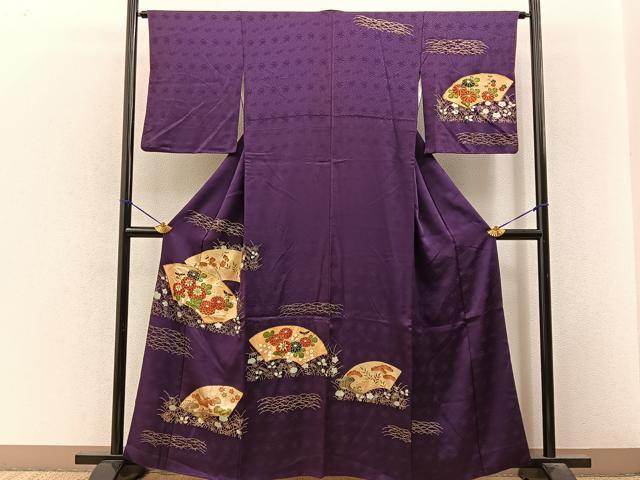 平和屋着物■訪問着 駒刺繍 地紙草花文 金彩 正絹 逸品 BAAY3262hj