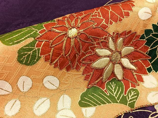 平和屋着物■訪問着 駒刺繍 地紙草花文 金彩 正絹 逸品 BAAY3262hj
