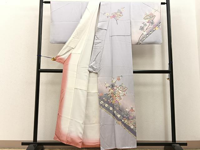 平和屋着物■訪問着 地紙枝花文 暈し染め 金銀彩 正絹 逸品 BAAY3263hj