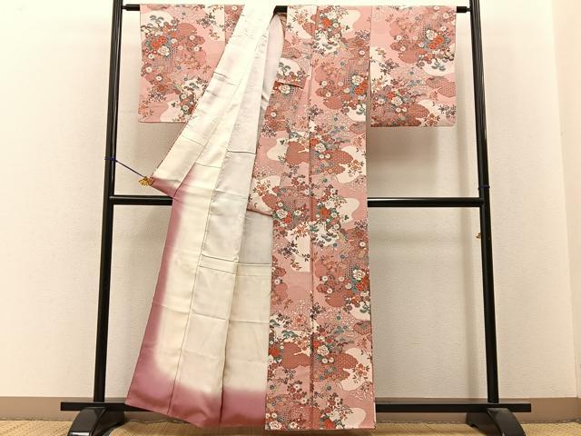 平和屋着物■上質な小紋 扇面有職花文 金銀彩 正絹 逸品 BAAY3282hj