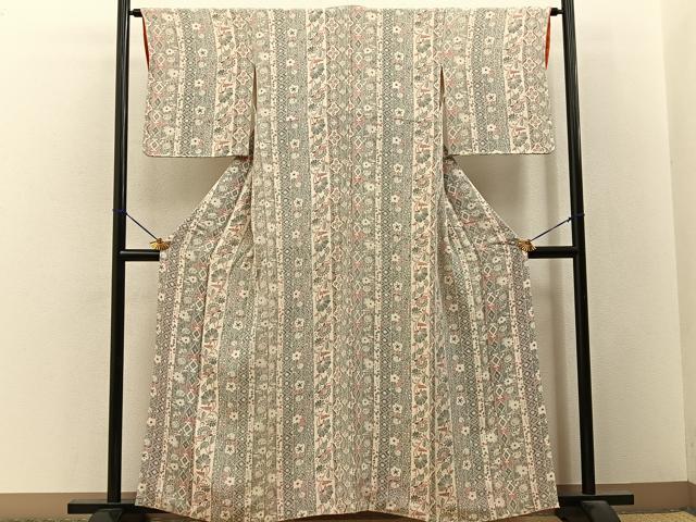 平和屋着物■上質な小紋 辻が花 鬼しぼ縮緬 正絹 逸品 BAAY3285hj
