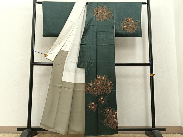 平和屋着物■訪問着 刺繍 草花文 金彩 正絹 逸品 BAAY3287hj