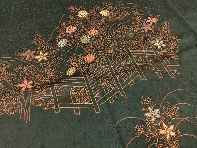 平和屋着物■訪問着 刺繍 草花文 金彩 正絹 逸品 BAAY3287hj