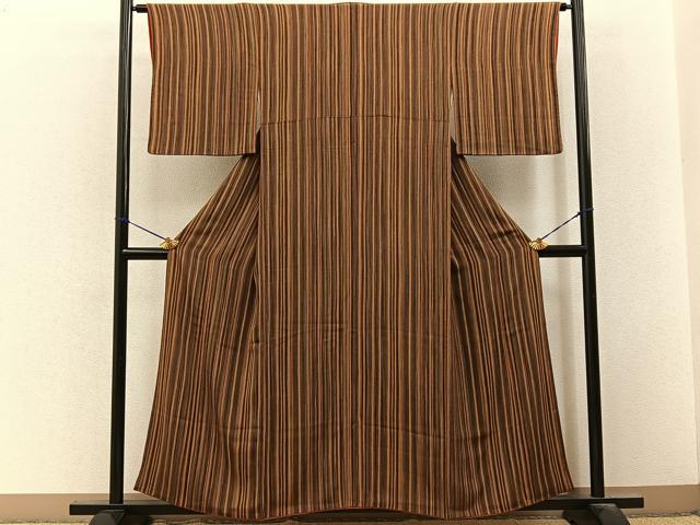 平和屋着物■上質な小紋 縞 鬼しぼ縮緬 正絹 逸品 BAAY3292hj