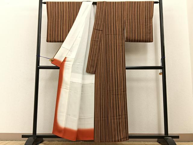 平和屋着物■上質な小紋 縞 鬼しぼ縮緬 正絹 逸品 BAAY3292hj