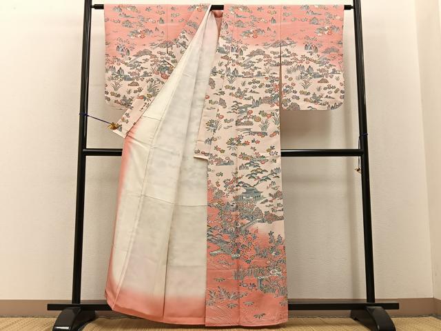 平和屋着物■訪問着 流水風景花文 暈し染め 金彩 正絹 逸品 BAAY3294hj