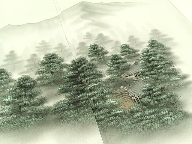 平和屋着物■訪問着 手描き 樹林風景文 正絹 逸品 BAAY3296hj