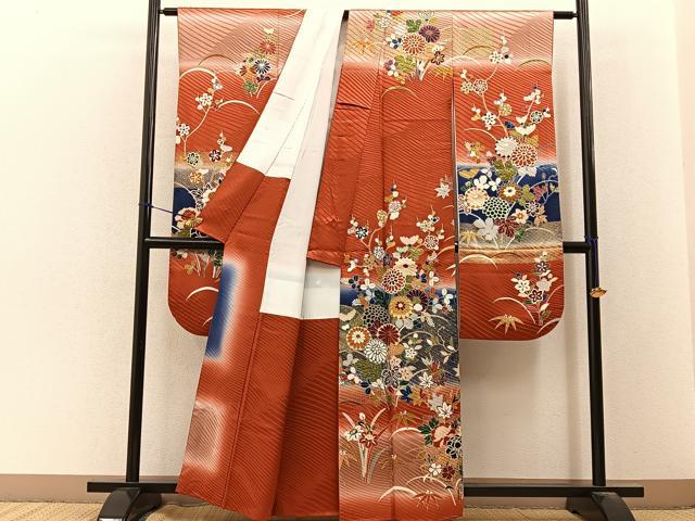 平和屋着物■豪華振袖 刺繍 草花文 暈し染め 金彩 正絹 逸品 BAAY3317hj