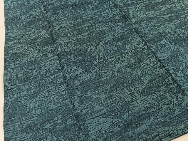 平和屋着物■上質な小紋 紬地 型染め 風景文 正絹 逸品 BAAY3322hj