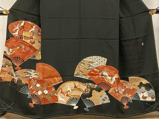 平和屋着物■豪華黒留袖 作家物 駒刺繍 扇面鳳凰花文 金彩 正絹 逸品 未使用 BAAY3327hj