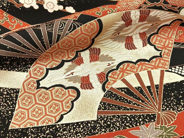 平和屋着物■豪華黒留袖 双鶴扇面花文 金彩 正絹 逸品 BAAY3333hj