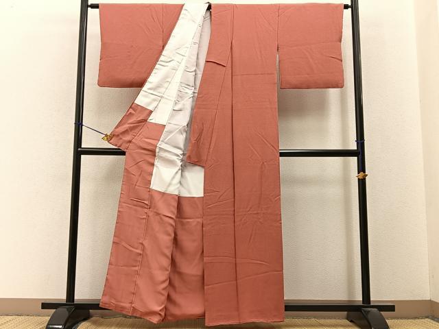 平和屋着物■上質な色無地 鉛丹色 正絹 逸品 BAAY3334hj