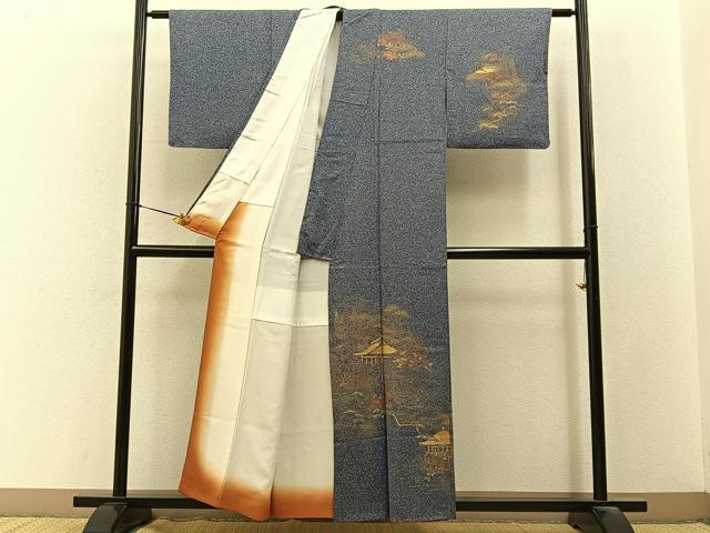 平和屋着物■訪問着 手描き 風景文 たたき染め 金彩 正絹 逸品 BAAY3335hj