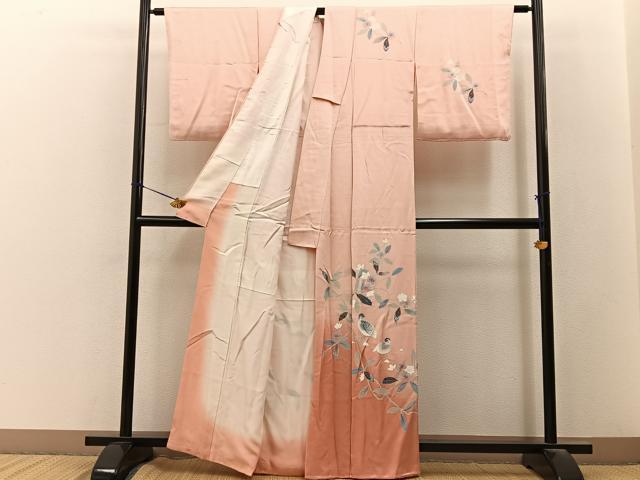 平和屋着物■訪問着 花鳥文 暈し染め 正絹 逸品 BAAY3339hj
