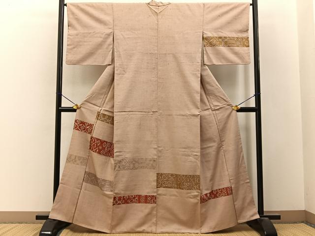 平和屋着物■訪問着 紬地 更紗花文 正絹 逸品 BAAY3344hj