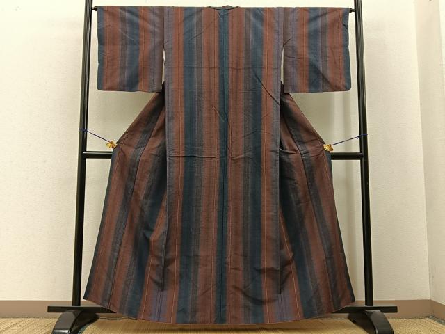 平和屋着物■上質な紬 縞 正絹 逸品 BAAY3361hj