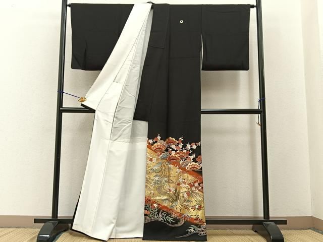 平和屋着物■豪華黒留袖 駒刺繍 松竹梅 流水花文 金銀彩 正絹 逸品 BAAY3372hj