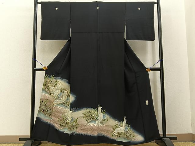 平和屋着物■豪華黒留袖 作家物 流水飛鶴文 暈し染め 金彩 正絹 逸品 BAAY3373hj
