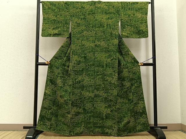 平和屋着物■上質な小紋 ろうけつ染め 流水花文 正絹 逸品 未使用 BAAY3378hj