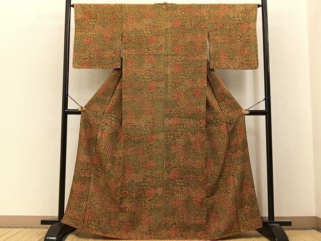 平和屋着物■上質な小紋 切嵌花文 正絹 逸品 BAAY3380hj