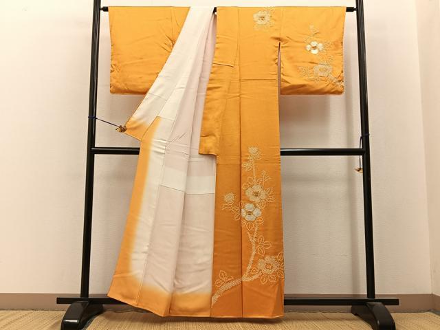 平和屋着物■訪問着 駒刺繍 絞り 枝椿 金彩 正絹 逸品 BAAY3382hj
