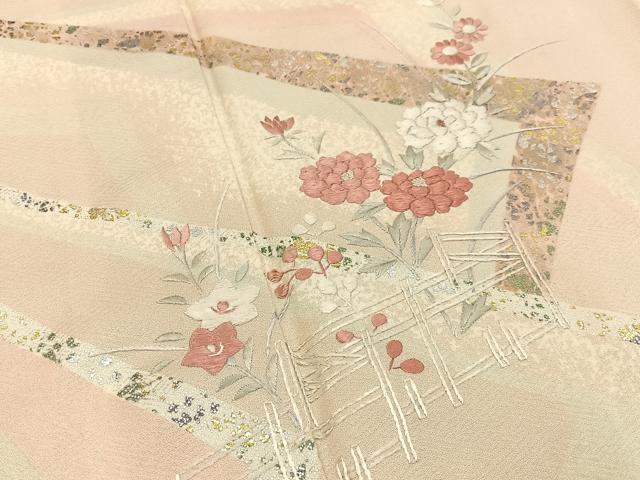 平和屋着物■訪問着 刺繍 牡丹花文 金銀彩 正絹 逸品 BAAY3392hj
