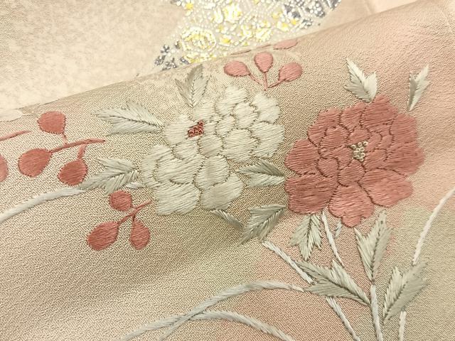 平和屋着物■訪問着 刺繍 牡丹花文 金銀彩 正絹 逸品 BAAY3392hj