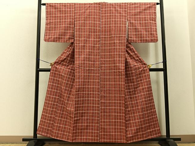 平和屋着物■上質な紬 格子柄 正絹 逸品 BAAY3393hj