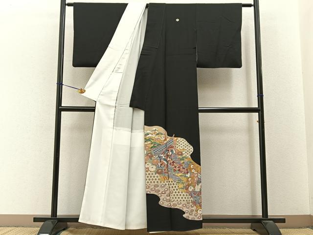 平和屋着物■豪華黒留袖 几帳花鳥文 金彩 正絹 逸品 BAAY3396hj