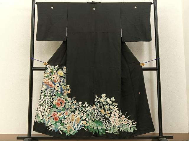 平和屋着物■豪華黒留袖 友禅 作家物 花鳥文 正絹 逸品 BAAY3398hj