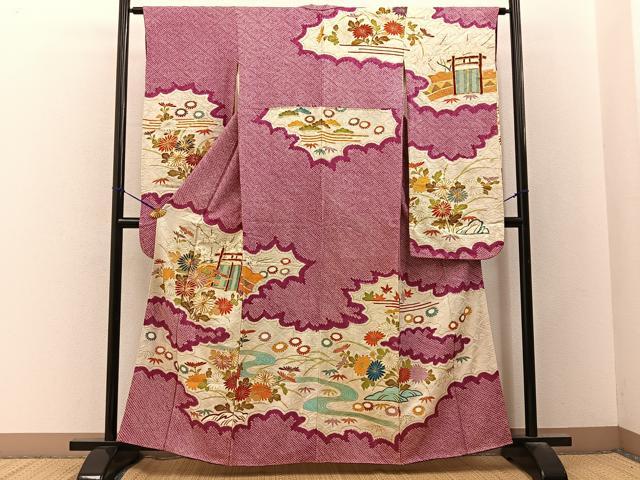 平和屋着物■豪華振袖 駒刺繍 絞り 流水花文 金彩 正絹 逸品 BAAY3405hj
