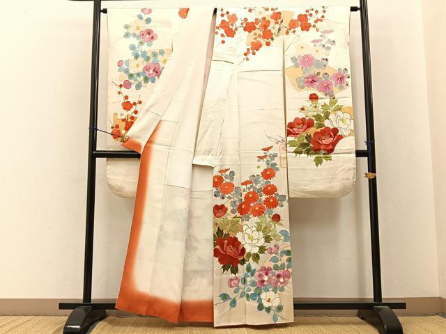 平和屋着物■豪華振袖 手描き 地紙草花文 金彩 正絹 逸品 BAAY3409hj