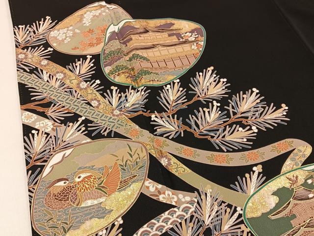 平和屋着物■豪華黒留袖 貝合せ京名所花鳥文 金彩 正絹 逸品 BAAY3414hj