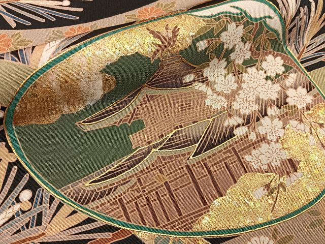 平和屋着物■豪華黒留袖 貝合せ京名所花鳥文 金彩 正絹 逸品 BAAY3414hj
