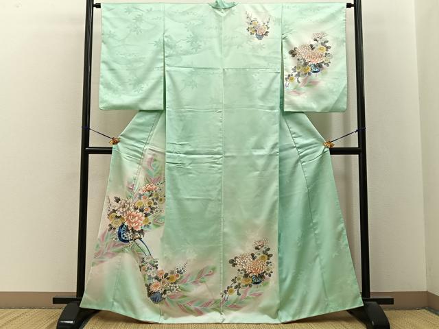 平和屋着物■訪問着 孔雀羽花車文 暈し染め 金彩 洗える着物 BAAY3424hj
